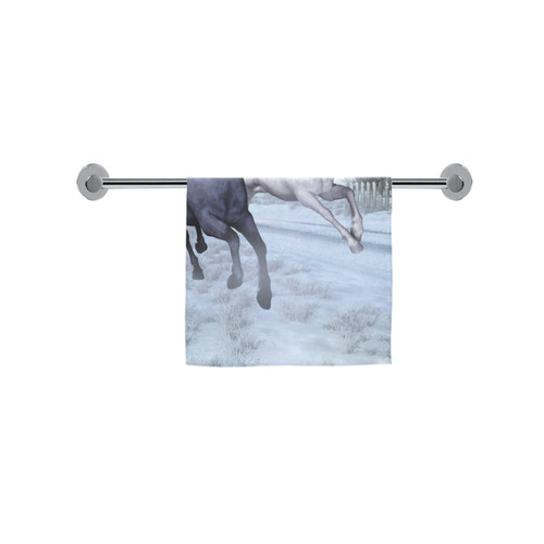 Two horses galloping through a winter landscape Custom Towel 16"x28"