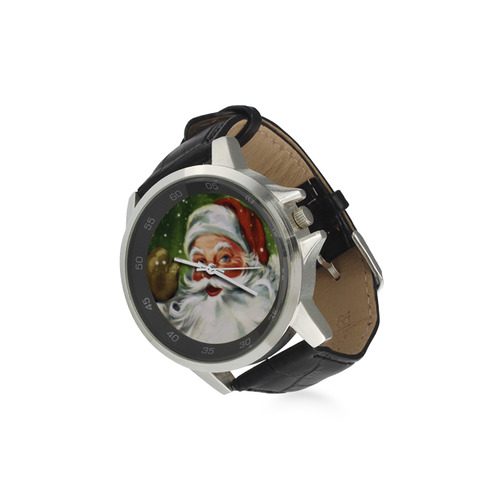 A cute Santa Claus Face - Christmas Unisex Stainless Steel Leather Strap Watch(Model 202)