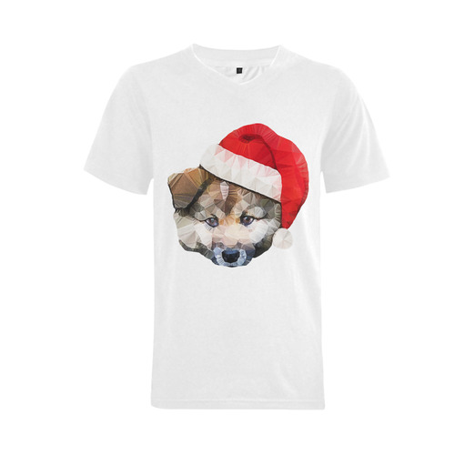 christmas santa dog Men's V-Neck T-shirt  Big Size(USA Size) (Model T10)