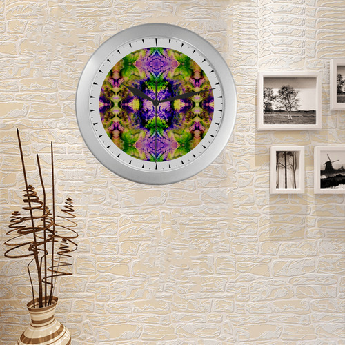 Green,Purple Yellow ,Goa Pattern Silver Color Wall Clock