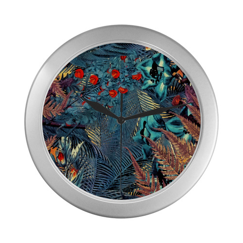 flowers Silver Color Wall Clock