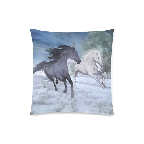 Two horses galloping through a winter landscape Custom Zippered Pillow Case 18"x18" (one side)