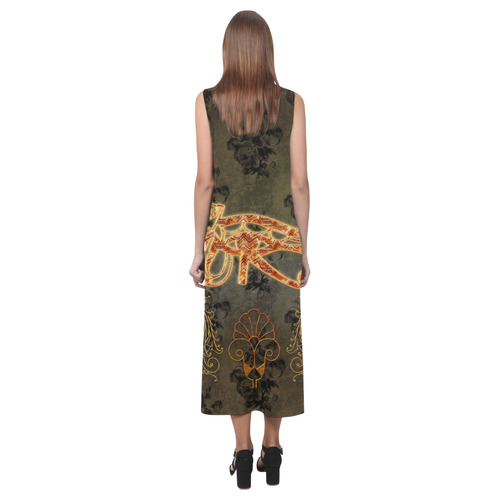The all seeing eye, vintage background Phaedra Sleeveless Open Fork Long Dress (Model D08)