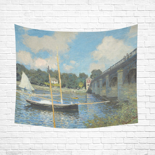 Claude Monet Bridge at Argenteuil Cotton Linen Wall Tapestry 60"x 51"