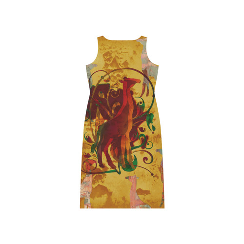 Magic Africa Giraffes Ornaments grunge Phaedra Sleeveless Open Fork Long Dress (Model D08)