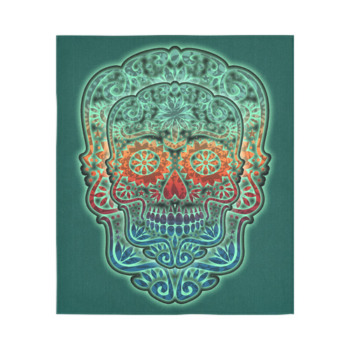 Día De Los Muertos DOUBLE SKULL Ornaments Grunge Cotton Linen Wall Tapestry 51"x 60"