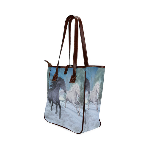 Two horses galloping through a winter landscape Classic Tote Bag (Model 1644)