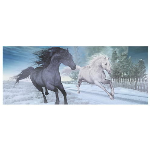 Two horses galloping through a winter landscape White Mug(11OZ)