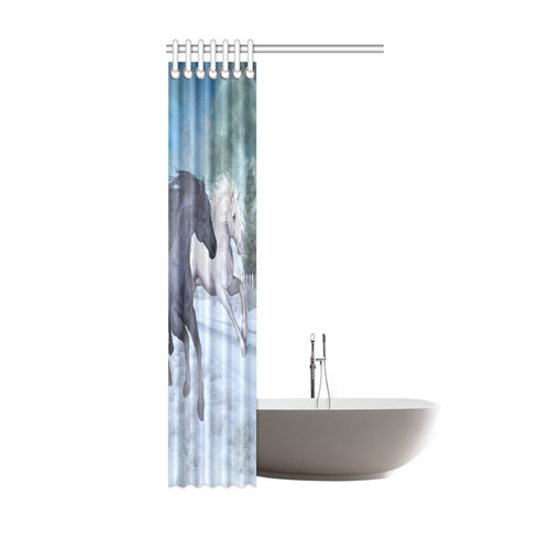 Two horses galloping through a winter landscape Shower Curtain 36"x72"