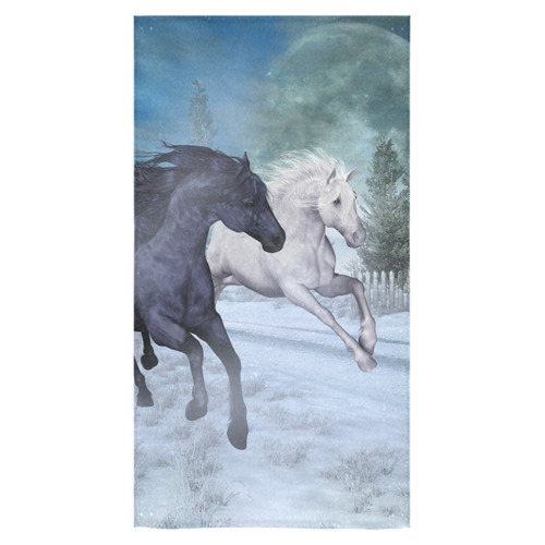 Two horses galloping through a winter landscape Bath Towel 30"x56"