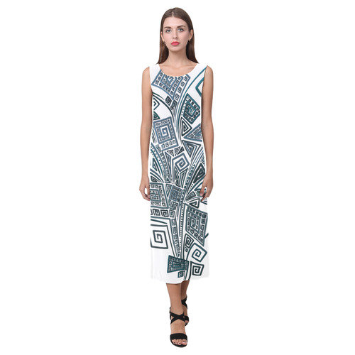 3D Psychedelic Abstract Square Spirals Phaedra Sleeveless Open Fork Long Dress (Model D08)