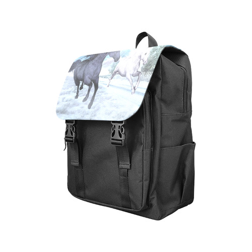 Two horses galloping through a winter landscape Casual Shoulders Backpack (Model 1623)
