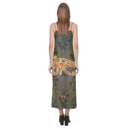 The all seeing eye, vintage background V-Neck Open Fork Long Dress(Model D18)