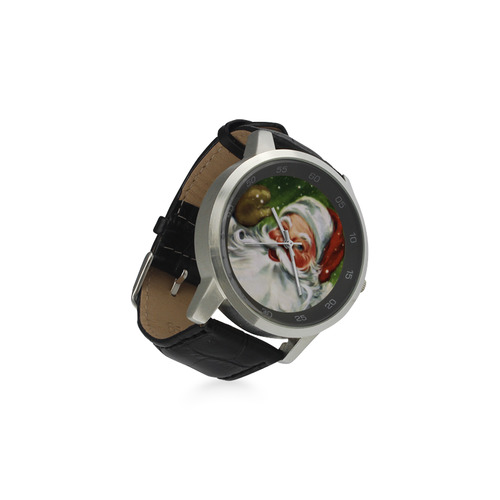 A cute Santa Claus Face - Christmas Unisex Stainless Steel Leather Strap Watch(Model 202)