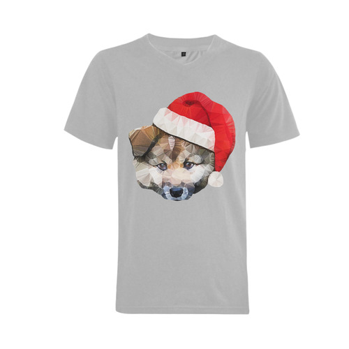 christmas santa dog Men's V-Neck T-shirt (USA Size) (Model T10)