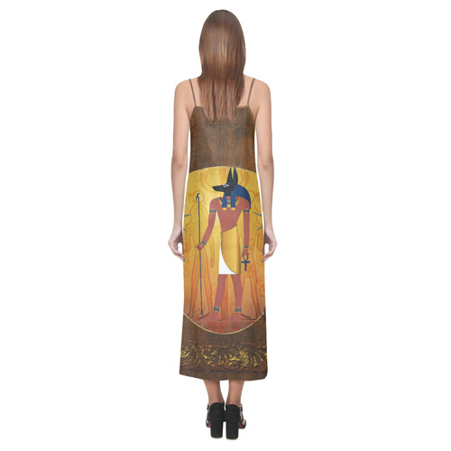 Anubis the egyptian god V-Neck Open Fork Long Dress(Model D18)