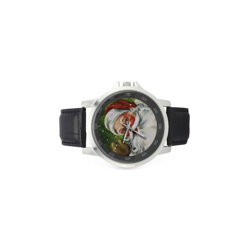 A cute Santa Claus Face - Christmas Unisex Stainless Steel Leather Strap Watch(Model 202)