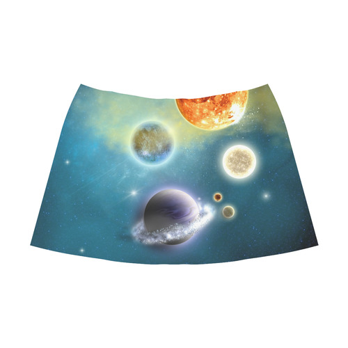Space scenario with  meteorite sun and planets Mnemosyne Women's Crepe Skirt (Model D16)