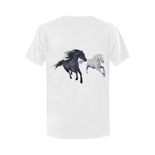 Two horses galloping through a winter landscape Women's T-Shirt in USA Size (Two Sides Printing)