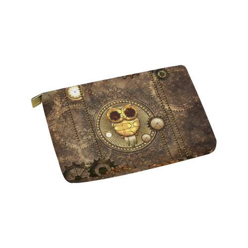 Steampunk, wonderful owl,clocks and gears Carry-All Pouch 9.5''x6''
