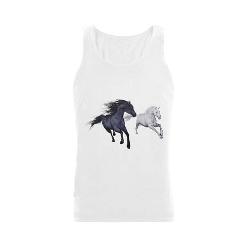 Two horses galloping through a winter landscape Men's Shoulder-Free Tank Top (Model T33)