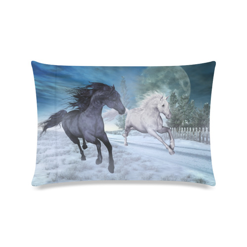 Two horses galloping through a winter landscape Custom Zippered Pillow Case 16"x24"(Twin Sides)