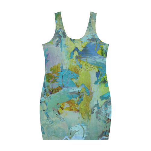 Rearing Horses grunge style painting Medea Vest Dress (Model D06)
