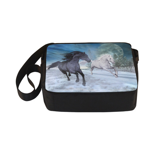 Two horses galloping through a winter landscape Classic Cross-body Nylon Bags (Model 1632)