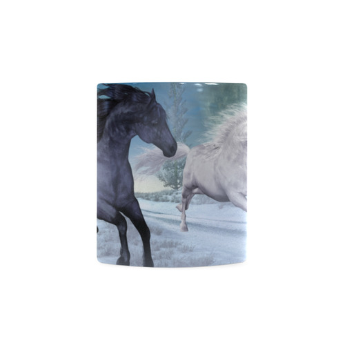 Two horses galloping through a winter landscape White Mug(11OZ)