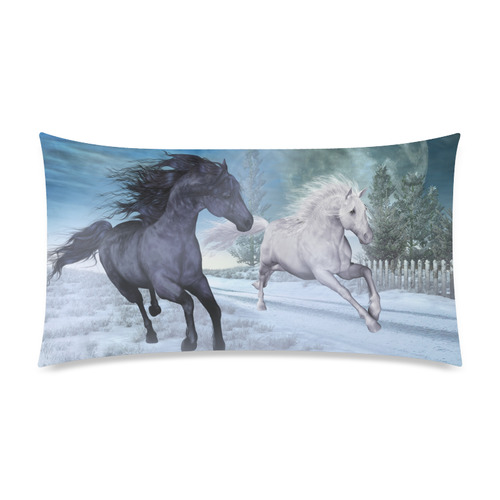 Two horses galloping through a winter landscape Rectangle Pillow Case 20"x36"(Twin Sides)