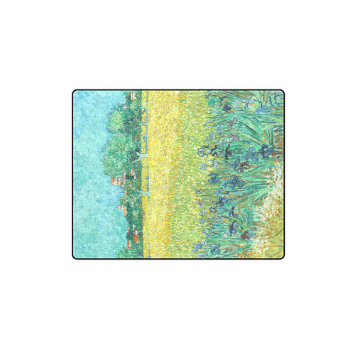 Van Gogh Field Irises Arles Floral Landscape Blanket 40"x50"