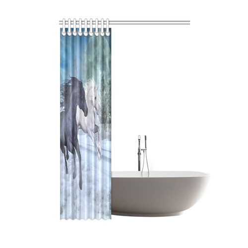 Two horses galloping through a winter landscape Shower Curtain 48"x72"