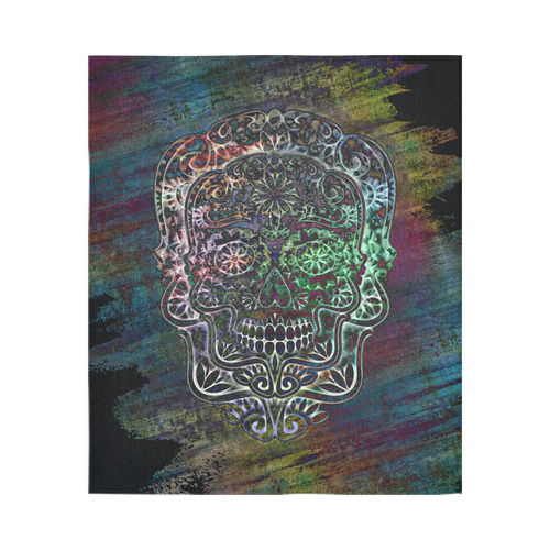 Día De Los Muertos Skull Ornaments Full Brush Cotton Linen Wall Tapestry 51"x 60"