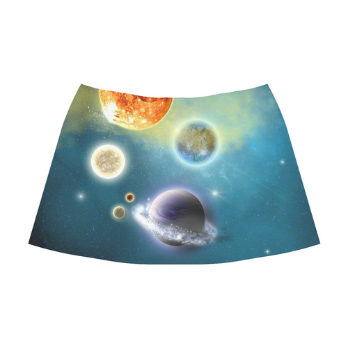 Space scenario with  meteorite sun and planets Mnemosyne Women's Crepe Skirt (Model D16)