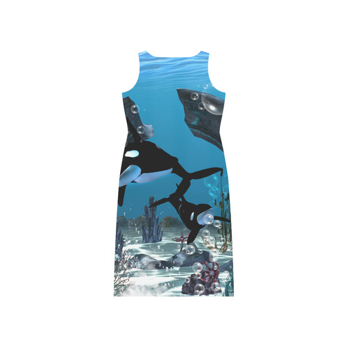 Amazing orcas , underwater world Phaedra Sleeveless Open Fork Long Dress (Model D08)