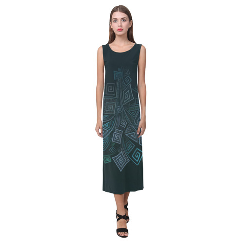 3D Psychedelic Abstract Square Explosion Phaedra Sleeveless Open Fork Long Dress (Model D08)