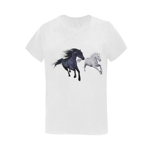 Two horses galloping through a winter landscape Women's T-Shirt in USA Size (Two Sides Printing)