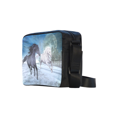 Two horses galloping through a winter landscape Classic Cross-body Nylon Bags (Model 1632)