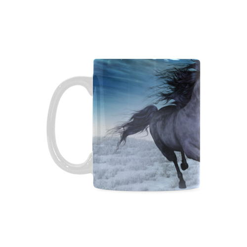 Two horses galloping through a winter landscape White Mug(11OZ)