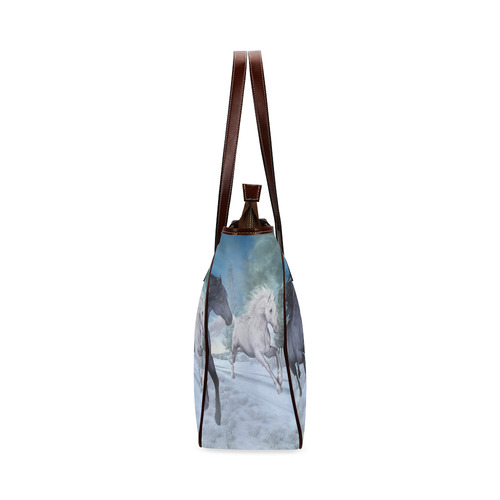 Two horses galloping through a winter landscape Classic Tote Bag (Model 1644)