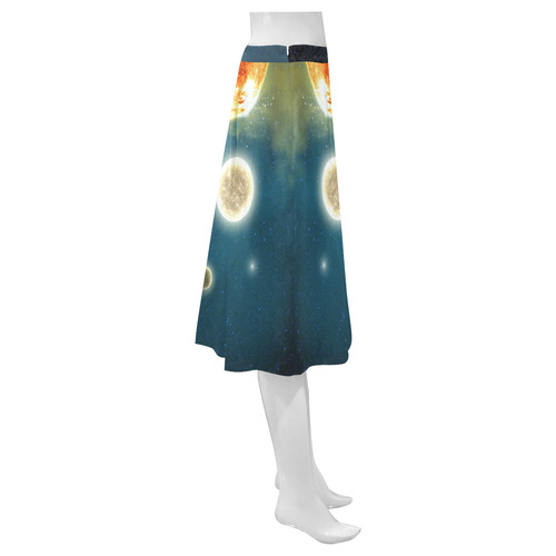 Space scenario with  meteorite sun and planets Mnemosyne Women's Crepe Skirt (Model D16)