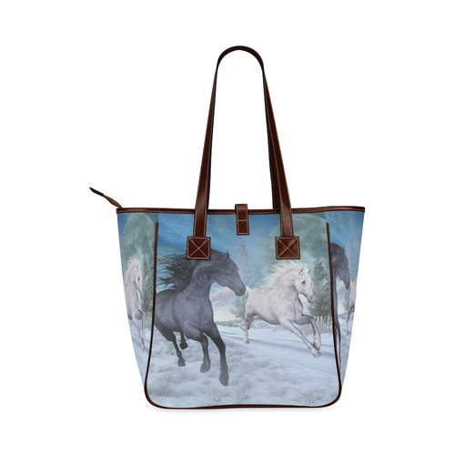 Two horses galloping through a winter landscape Classic Tote Bag (Model 1644)