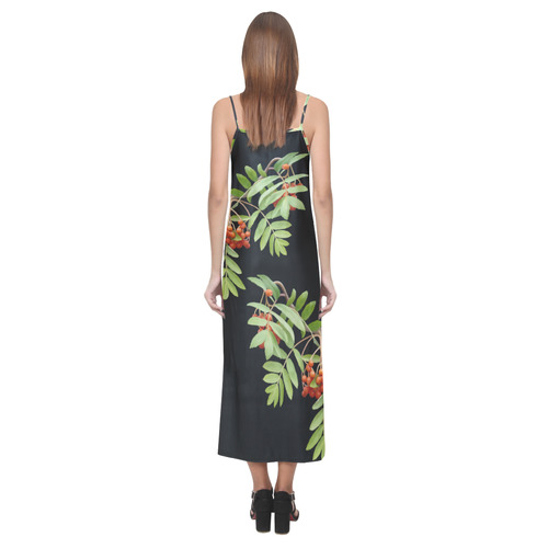 Rowan tree watercolor V-Neck Open Fork Long Dress(Model D18)