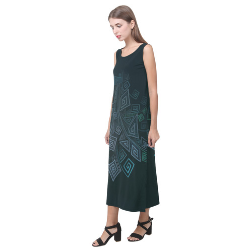 3D Psychedelic Abstract Square Explosion Phaedra Sleeveless Open Fork Long Dress (Model D08)