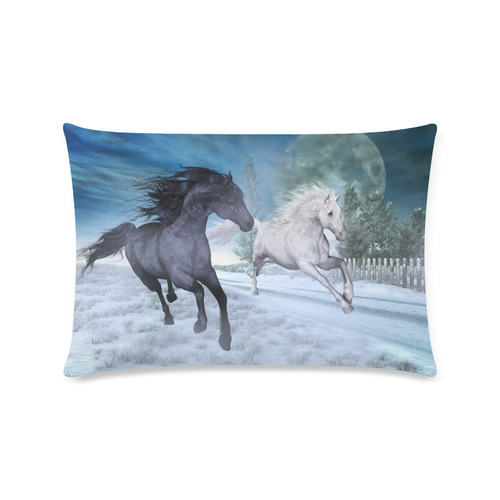 Two horses galloping through a winter landscape Custom Rectangle Pillow Case 16"x24" (one side)