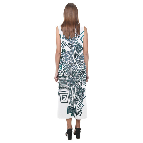 3D Psychedelic Abstract Square Spirals Phaedra Sleeveless Open Fork Long Dress (Model D08)