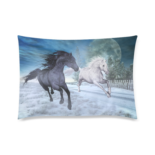 Two horses galloping through a winter landscape Custom Zippered Pillow Case 20"x30"(Twin Sides)