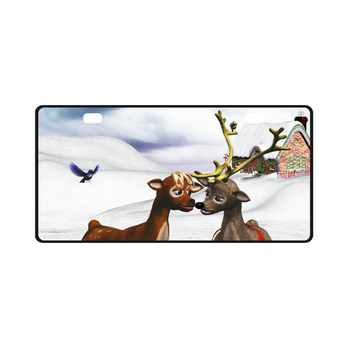 The reindeer love in a winter landscape Christmas License Plate