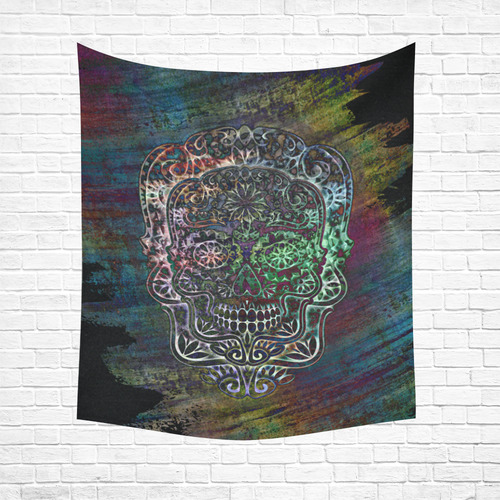 Día De Los Muertos Skull Ornaments Full Brush Cotton Linen Wall Tapestry 51"x 60"