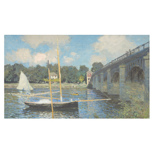 Claude Monet Bridge at Argenteuil Cotton Linen Tablecloth 60"x 104"